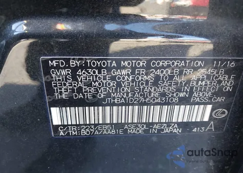 2017 Lexus Is 200T z USA, uszkodzony, nr VIN JTHBA1D27H5043108